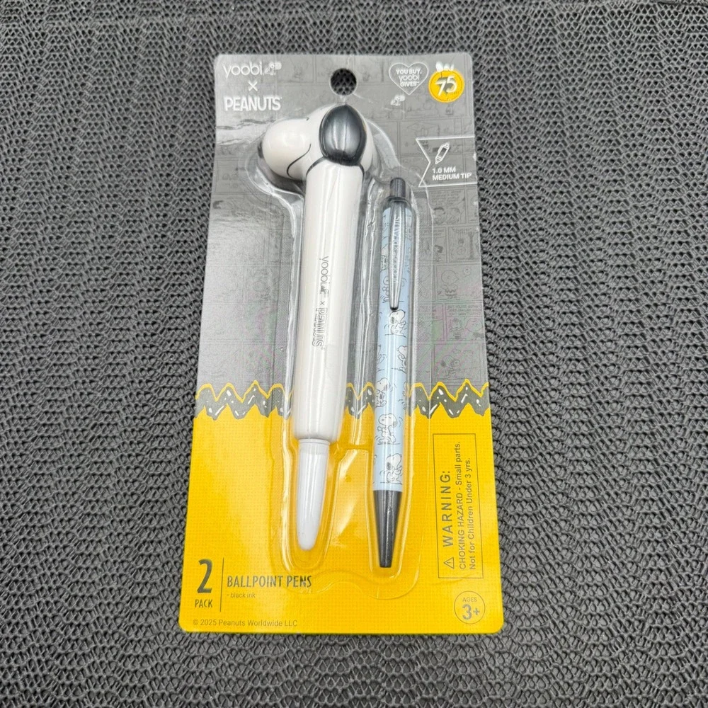Yoobi x Peanuts Snoopy 75th Anniversary Ballpoint Pen 2 Pack Black Ink 1.0mm